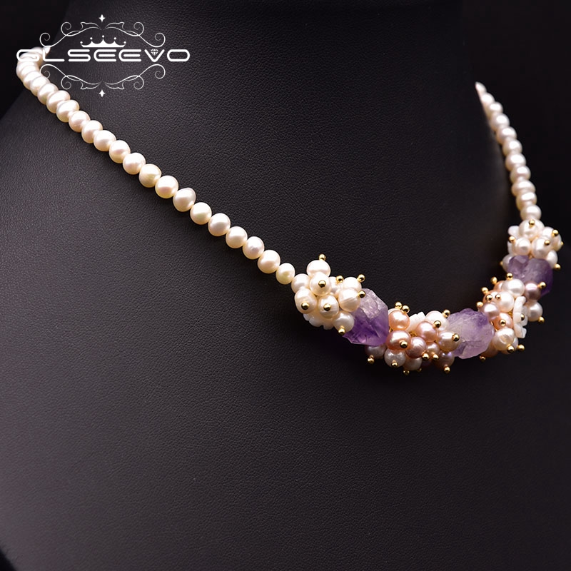 Pearl Trim Chain - GLSEEVO Natural Freshwater Pearl Short Necklace
