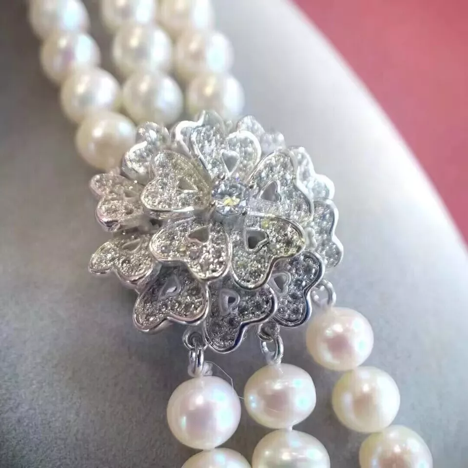 3-Strand Pearl Necklace AAA 8- - Pearl Trim Chain ulasan dan harga