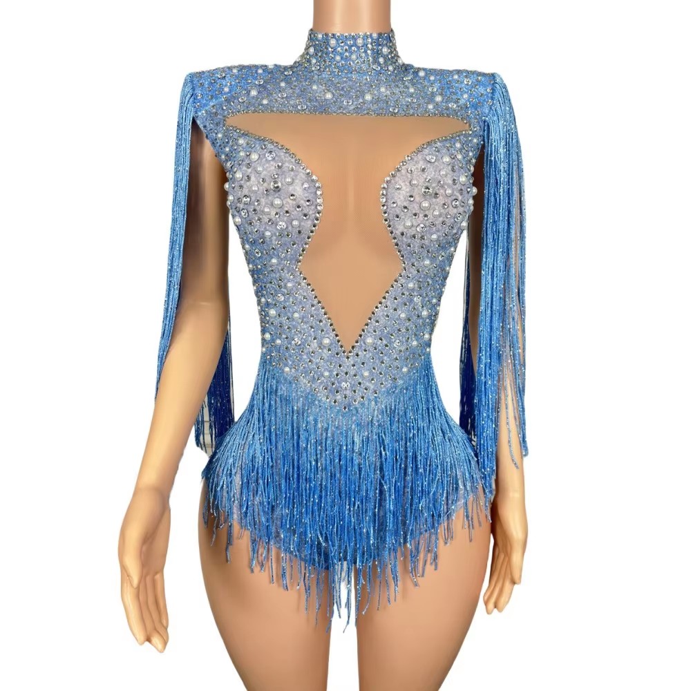 Blue Rhinestone Tassel Bodysui - Rhinestone Banding Trim ulasan dan harga