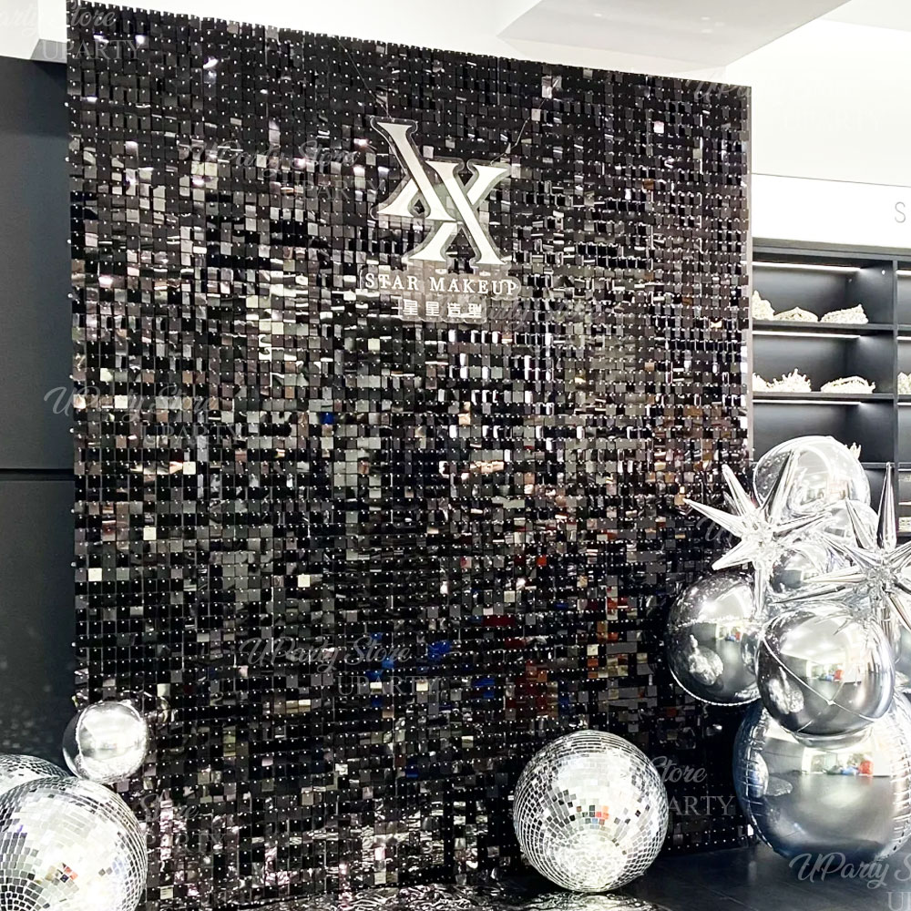 Black Shimmer Wall Backdrop 12 - Sequin Fabric Panel ulasan dan harga